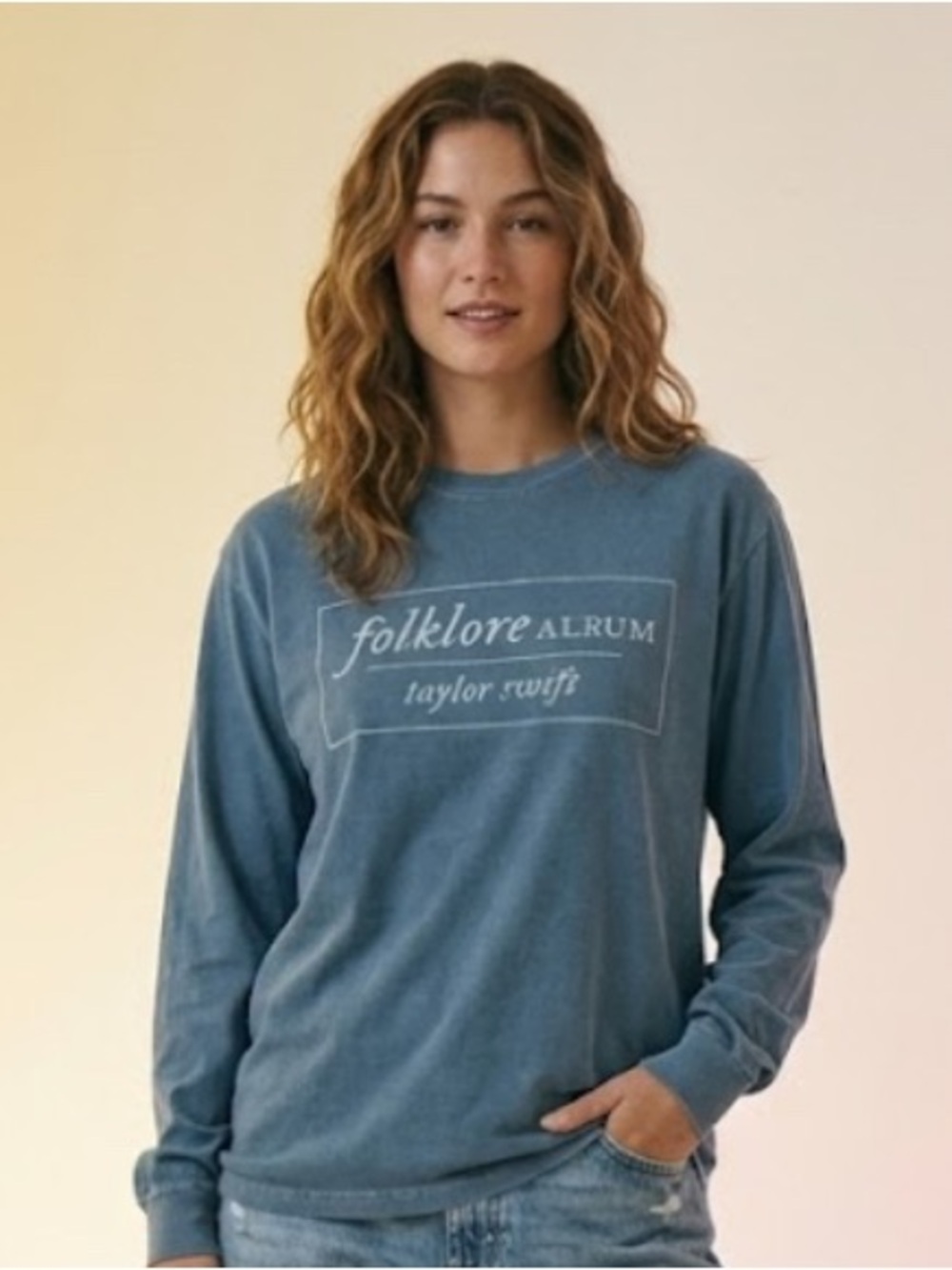 Taylor Swift Exile Folklore Album Long Sleeve Shirt Blue-Green Relaxed Fit M